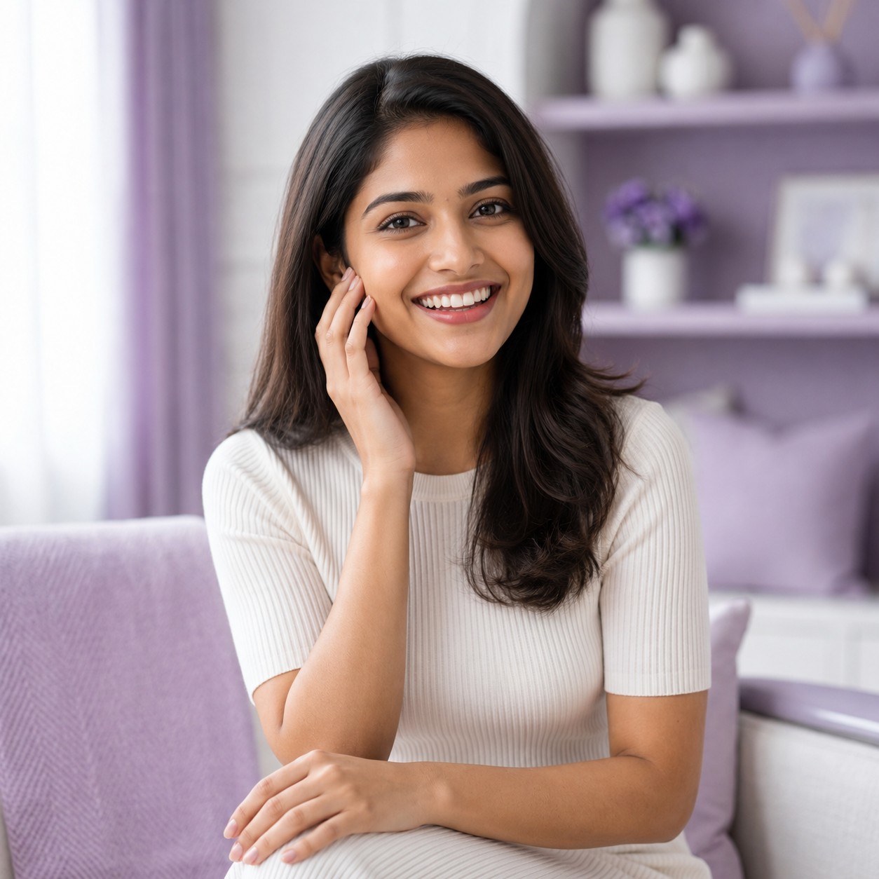 Happy confident woman with smooth skin
